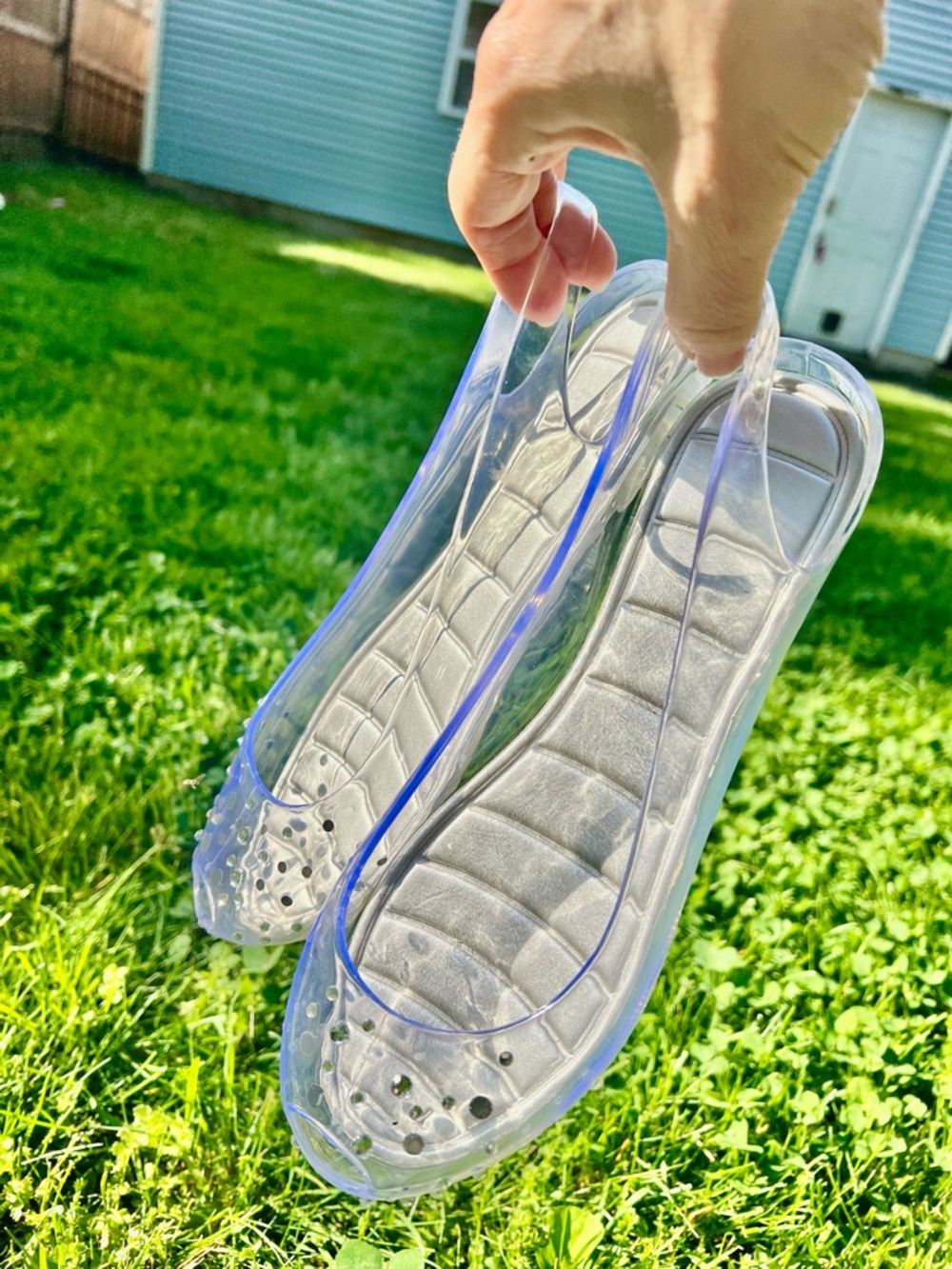 Clear Jelly Slingback Crystal Peeptoe Sandals Wedge 7 Rhinestone y2k Princess 7